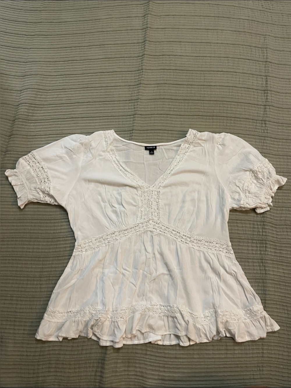 torrid White Lace-Trim V-Neck Peplum Tunic